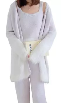 Room Cute Top and Bottom 3 Piece Tank Free Size [RAVIR] Женская одежда, Зима, Пушистый, Пижама, Комплект, Комплект, Мохнатый, Пушистый, Платье, Верх, Женственный, Фиолетовый, фиолетовый