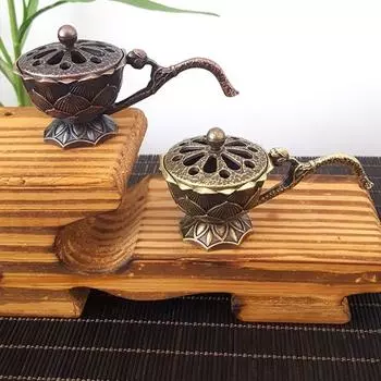 Room Decor Alloy Lotus Hand Stove Small Retro Copper Brass Incense Holder Hollow Out With Cover Incense Burner Sandalwood бронзовый
