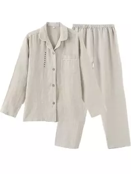Room Long Sweat Quick Drying [RAKUYUME] Пижамы, Женская одежда, Лен, Весна, Лето, Осень, Зима, Рукава, Домашняя одежда, Лен, Ночная одежда, Впитывающий, легкие хаки