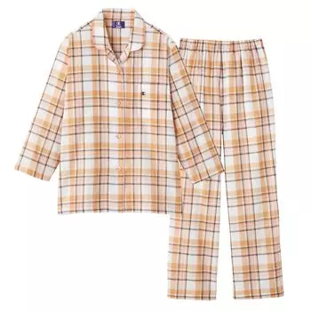 Room Wear Long Sleeve Long Pants W Gauze [Champion] Yarn-dyed Women s Yellow_OD4224