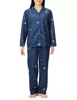 Room Wear Tuche Длинные рукава Длинные брюки Картон Трикотаж Темно-синий L [Gunze] Женский