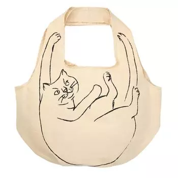 ROOSHOPPER Эко-сумка из переработанного хлопка большой емкости с рисунком кошки 1188 01 Белый [Rootote] EU.Круглый.Бюстгальтер Sagarineko-A для женщин