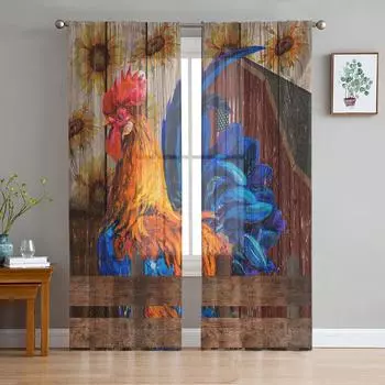 Петух Подсолнух Ферма Сарай Шторы Для Гостиной Прозрачный Тюль Шторы Окна Прозрачные Для Спальни Аксессуары Декор W135 x H114cm