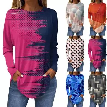Ropa Mujer Tendencia 2024 Топы для женщин Модные женские повседневные топы с длинными рукавами и круглым вырезом с принтом Ropa De Mujer Y2k S