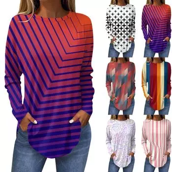 Ropa Mujer Tendencia 2024 Топы для женщин Модные женские повседневные топы с длинными рукавами и круглым вырезом с принтом Ropa De Mujer Y2k S