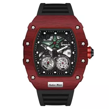 RORIOS Date Christmas Red Black Мужские часы, Дисплей, Кварцевые, Светящиеся, Легкие, Водонепроницаемые, Для работы, Для поездок на работу, Стильные, Популярные, Простые, Для бизнеса,