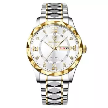 RORIOS Date Quartz Christmas Gold White Мужские часы, многофункциональные, дисплей, часы, светящиеся, легкие, водонепроницаемые, для работы, для поездок на работу, стильные,