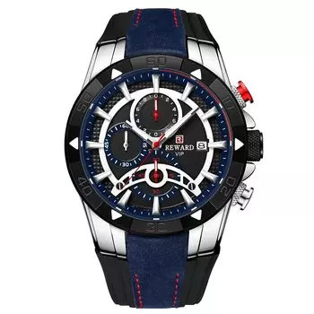 RORIOS Men s Chronograph Watch, Stopwatch, Waterproof, Multi-Hand Analog, Date Display, Luminous, Silica Gel Band, Black/Blue.