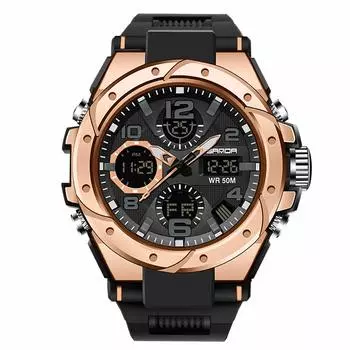 RORIOS Men s Quartz Sports Watch, Waterproof, Digital Display, Calendar, Luminous, Shockproof, Resin Strap, Rose Gold.