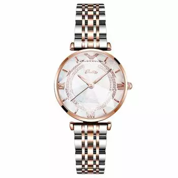 RORIOS Модные часы в западном стиле из нержавеющей стали Кварцевые аналоговые часы Популярные стильные часы для поездок на работу с датой для женщин