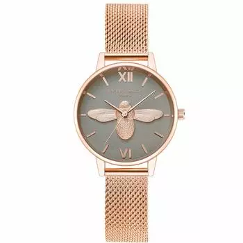 RORIOS Модные женские часы, Аналоговые кварцевые часы, Модные женские аналоговые часы, Популярный узор пчелы, Женские часы, Ремень из сетки из нержавеющей стали,