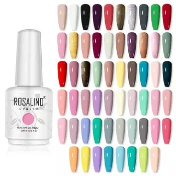 ROSALIND 15 мл 58 цветов гель-лак для ногтей УФ-светодиодный замачиваемый полуперманентный лак для ногтей красочный лак для дизайна ногтей базовое верхнее покрытие гель-лак