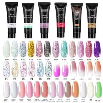 ROSALIND 15 мл полигель для наращивания ногтей с блестками, впитывающая светодиодная УФ-лампа, смальта на полуперманентный гель