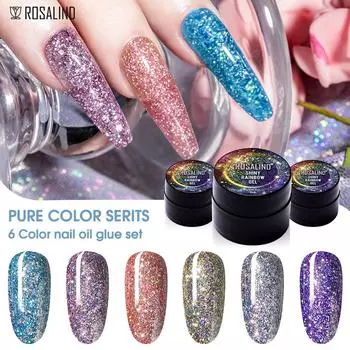 ROSALIND 6 шт./лот набор гель-лаков для ногтей 5 мл Soak Off Алмазный блестящий гель-лак для ногтей для дизайна ногтей LED/УФ-лампа