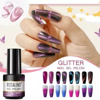 ROSALIND Блестящий гель-лак, полуперманентный гель-лак для ногтей «кошачий глаз», замачиваемый УФ-гель-лак, гель-лак для дизайна ногтей