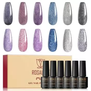 ROSALIND Гель-лак 6 шт. в партии Набор гель-лаков для ногтей Маникюрный набор для дизайна ногтей Полуперманентный гель-лак Гибридный замачиваемый УФ-лампа DIY Набор гель-лаков для ногтей