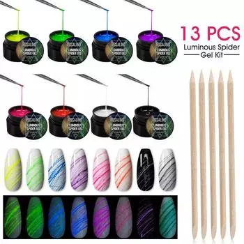 ROSALIND гель-паук, светящийся дизайн ногтей с 8 мл гель-лаком, набор для маникюра, полуперманентный гель-лак, набор инструментов