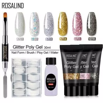ROSALIND полигель для ногтей с блестками для наращивания ногтей, гибридный лак для всех маникюра, набор полигелей, нужна УФ-светодиодная основа в виде ягненка
