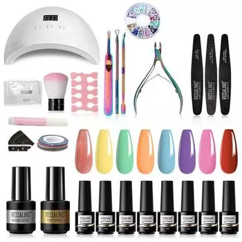 ROSALIND профессиональный набор лаков для ногтей, набор гелей для ногтей со светодиодной УФ-лампой для ногтей, верхнее покрытие, гель-лак для ногтей, инструмент для дизайна ногтей, маникюрный набор