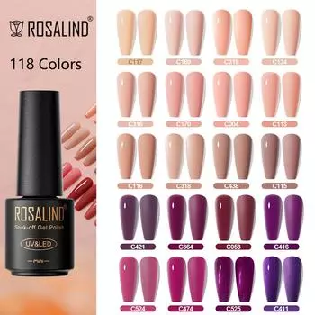 ROSALIND Стеклянная черная бутылка 118 цветов УФ-гель-лак для ногтей Для дизайна ногтей Полуперманентный замачиваемый УФ-светодиодный гель-лак Гибридный гель Базовое верхнее покрытие Гель для ногтей