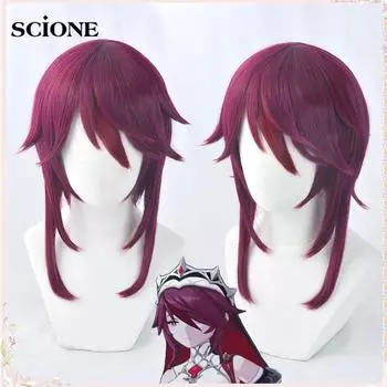 Rosaria Genshin Impact Косплей Парики Косплей Женщины Короткие 55 см Розовый Красный Парик Косплей Аниме Косплей Парики Термостойкие Синтетические