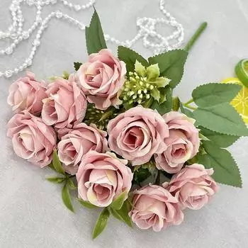 Rose Artificial Flower Wedding Hotel Restaurant Room Decoration Desktop Ornament BeanPink