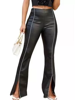Брюки-клеш из искусственной кожи Rose Beauty с контрастной окантовкой и разрезом по низу XS