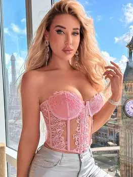 Rose Beauty A Festival Sweetness Розовый цветочный принт кружевной прозрачный корсет с застежкой-липучкой на спине бюстье Корректирующее белье для вечеринок и клубов Укороченный топ-труба XL розовый