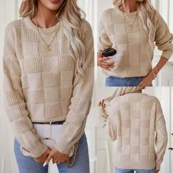 Rose Beauty A Leisure Pullover Sweater Womens Осень-зима Новый свободный круглый ворот свитера Top S абрикосовый