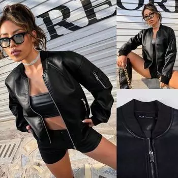 Rose Beauty A-образная застежка-молния на плечо куртка-бомбер из искусственной кожи L чёрный