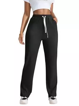 Rose Beauty A Solid Drawstring Талия брюки удобные женские свободные повседневные однотонные Harlan Йога Беговые брюки XS чёрный