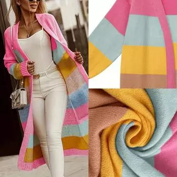 Rose Beauty A Plus Size Color Block Кардиган с открытой передней частью, Элегантный женский кардиган с заниженной линией плеч и длинным рукавом средней длины 1XL темно-розовый