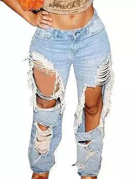 Rose Beauty A Rave 90s Street Slant Pocket Ripped Cut Out Straight Leg Jeans XS синий