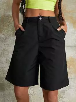 Rose Beauty A Street Casual Solid Elastic Drawstring Belty Baggy Wide Leg Shorts Cargo Spring Outdoor Outfits S чёрный