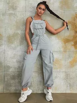 Rose Beauty A Street с карманом-клапаном и пряжкой на поясе, комбинезон-карго без майки XL светло-серый