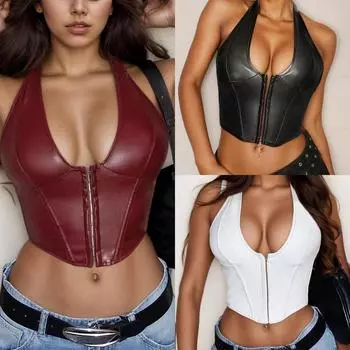Rose Beauty A Y2K кожаный топ с открытой спиной и застежкой-хомутиком на крючок и укороченный топ XS бордовый