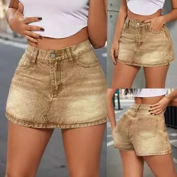 Rose Beauty A Y2K Street Vintage с высокой талией и косыми карманами, небольшими разрезами по бокам, джинсовые мини-юбки А-силуэта XS хаки