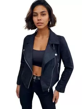 Rose Beauty A Застегивающаяся на молнию куртка для байкеров из замши XS армия зеленый