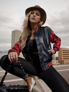 Rose Beauty A Женская облегающая куртка-бомбер из искусственной кожи, укороченные пальто в байкерском стиле, короткая модель, осень и весна S