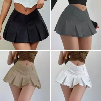 Rose Beauty A Женская юбка Y2K Street с заниженной талией V-образного дизайна Sense, плиссированная юбка А-силуэта Micro Min, сексуальная юбка Hottie XS чёрный