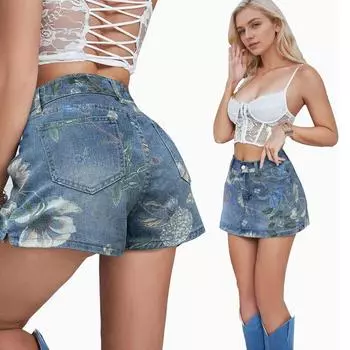 Rose Beauty A Женская винтажная мини-юбка Y2K Street с цветочным принтом, высокой талией, косыми карманами, джинсовые мини-юбки А-силуэта XS