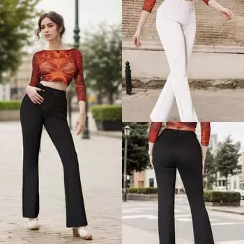 Rose Beauty A женские элегантные рабочие брюки с высокой талией, двумя пуговицами, диагональными карманами, широкими штанинами, черные брюки XS чёрный