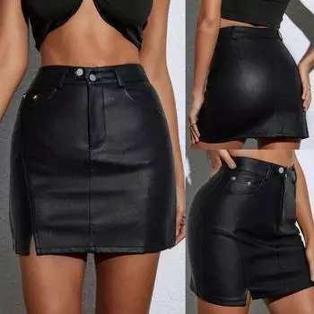 Rose Beauty A женские мини-юбки с разрезом по низу из искусственной кожи юбка клубные сексуальные юбки горячие танцевальные наряды для женщин XXL чёрный