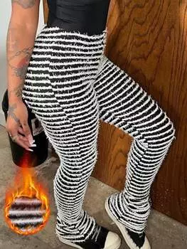 Rose Beauty A женские полосатые брюки Y2K с высокой талией Slim Fit длинные брюки - стильные и удобные брюки-свитера S чёрный/белый