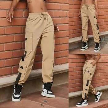 Rose Beauty A Женские повседневные джоггеры Свободные брюки с завязками на талии, накладными карманами с клапанами и пряжками XS чёрный