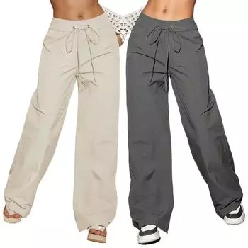 Rose Beauty A Женские повседневные однотонные брюки-джоггеры с косыми карманами и завязками на талии, черные брюки с высокой талией и широкими штанинами S абрикосовый