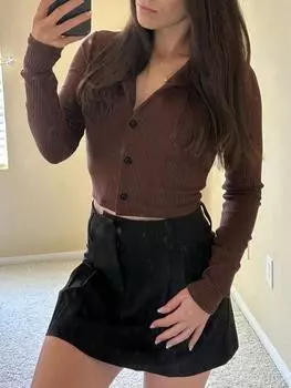 Rose Beauty A женский повседневный облегающий сексуальный топ с длинными рукавами на пуговицах спереди, осень XS кофейный/коричневый