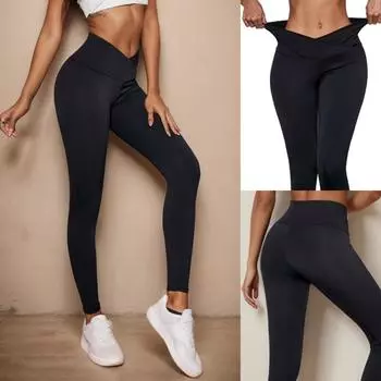 Rose Beauty AV Waist Running Gym Yoga Stretch Solid Wideband Taile Leggings Tights High Taille Slim Fitness Workout Брюки для женщин XL чёрный