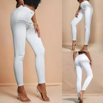 Rose Beauty Элегантные однотонные белые брюки-карандаш с двойной отделкой из термальной подкладки, облегающие, повседневные, с высокой талией, эластичные брюки XS