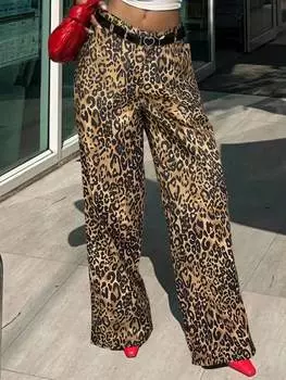 Rose Beauty Новые винтажные прямые повседневные брюки-карго High Street с леопардовым принтом и косыми карманами XS коричневый
